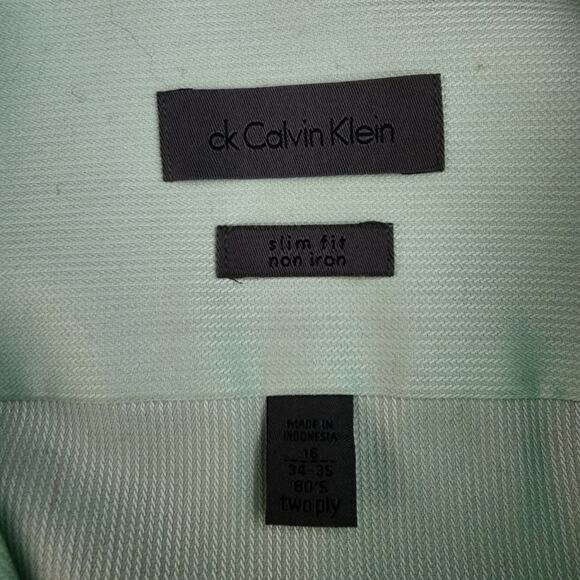 Calvin Klein Slim Fit Non-Iron Green Dress Shirt | Men's 34-35 - Picture 9 of 12